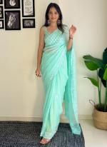 Faux Georgette Sea Green Party Wear Sequence Work Saree